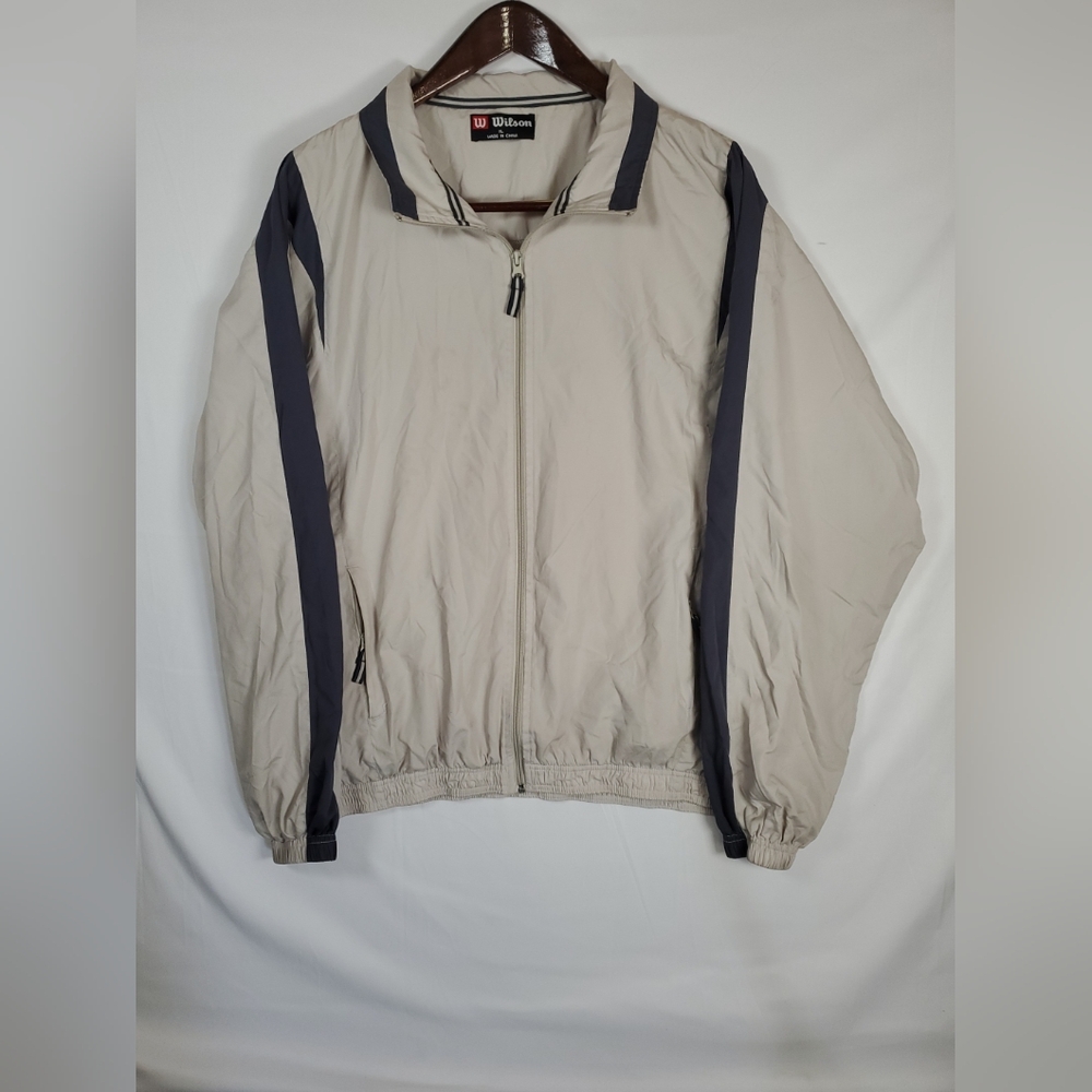 Wilson Activewear Full Zip Up Windbreaker Jacket XL Beige/Blue 3SRL003